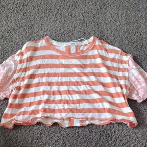 We The Free Coral and White Striped Crop Top